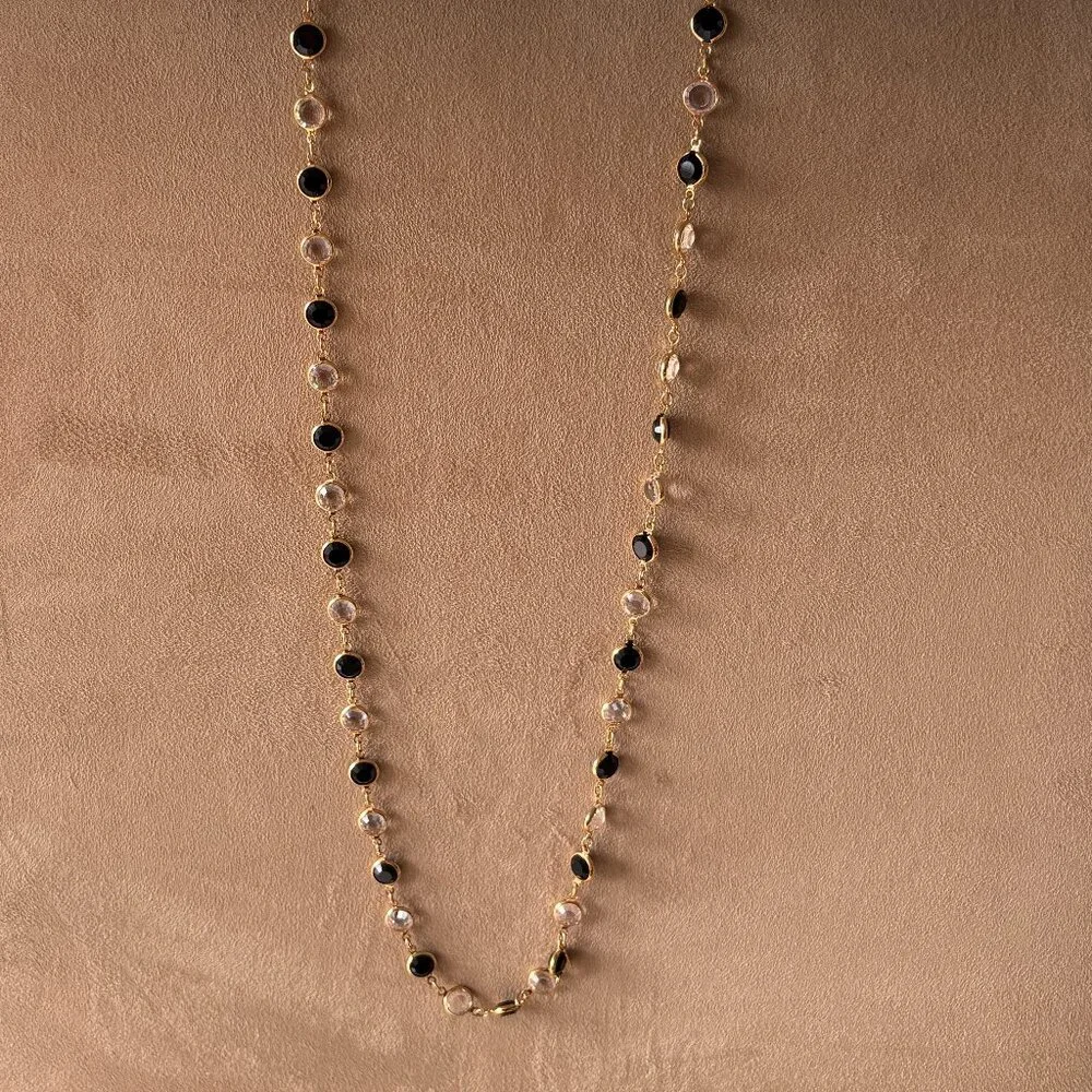 Vintage Swarovski Black and Clear Crystal Bezel Necklace - Picture 3 of 4